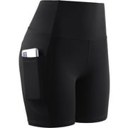 Cadmus High Waist Yoga Shorts for Women Workout Running Shorts Naked Feeling Biker Shorts Tummy Control Deep Pockets, Black, M