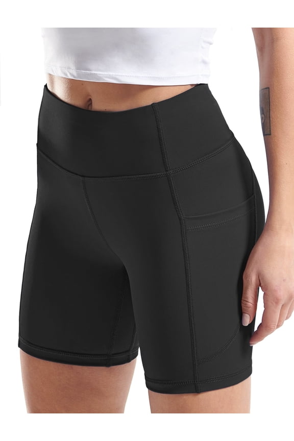High Waist Yoga Shorts for Women Workout Running Shorts Naked Feeling Biker Shorts Tummy Control Deep Pockets, Black, S