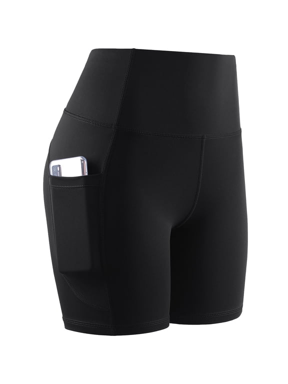 6'' High Waist Yoga Shorts for Women Workout Running Shorts Naked Feeling Biker Shorts Deep Pockets, Black, XL
