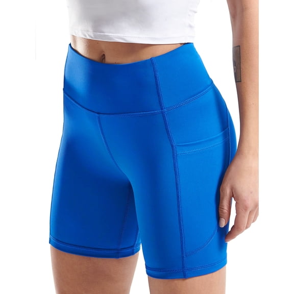 Cadmus High Waist Yoga Shorts for Women Workout Running Shorts Naked Feeling Biker Shorts Tummy Control Deep Pockets, Blue, L