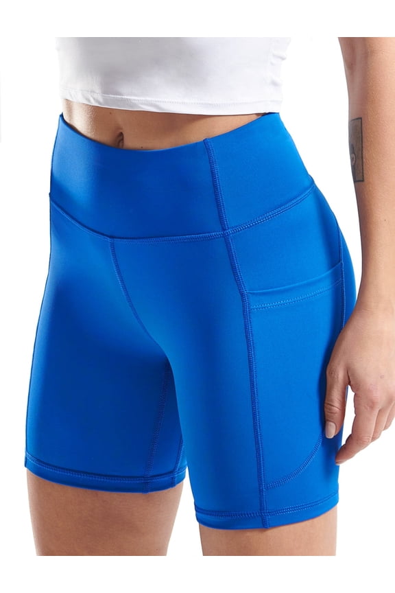 High Waist Yoga Shorts for Women Workout Running Shorts Naked Feeling Biker Shorts Tummy Control Deep Pockets, Blue, L