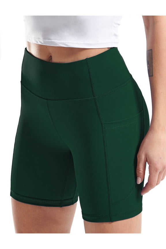 High Waist Yoga Shorts for Women Workout Running Shorts Naked Feeling Biker Shorts Tummy Control Deep Pockets, Dark Green, 2XL