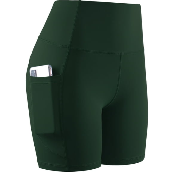 Cadmus High Waist Yoga Shorts for Women Workout Running Shorts Naked Feeling Biker Shorts Tummy Control Deep Pockets, Dark Green, 2XL