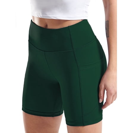 Cadmus High Waist Yoga Shorts for Women Workout Running Shorts Naked Feeling Biker Shorts Tummy Control Deep Pockets, Dark Green, 2XL
