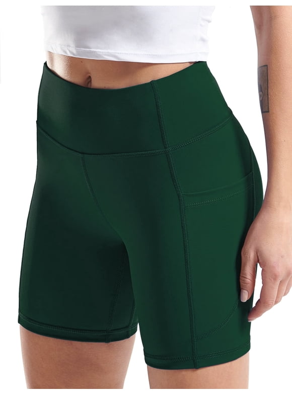 High Waist Yoga Shorts for Women Workout Running Shorts Naked Feeling Biker Shorts Tummy Control Deep Pockets, Dark Green, 2XL