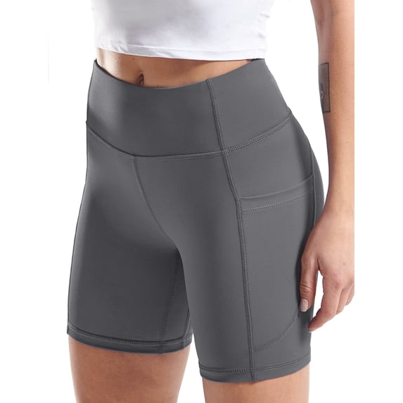Cadmus High Waist Yoga Shorts for Women Workout Running Shorts Naked Feeling Biker Shorts Tummy Control Deep Pockets, Grey, 2XL