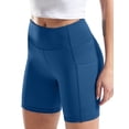 thumbnail image 1 of Cadmus High Waist Yoga Shorts for Women Workout Running Shorts Naked Feeling Biker Shorts Tummy Control Deep Pockets, Medium Blue, S, 1 of 6