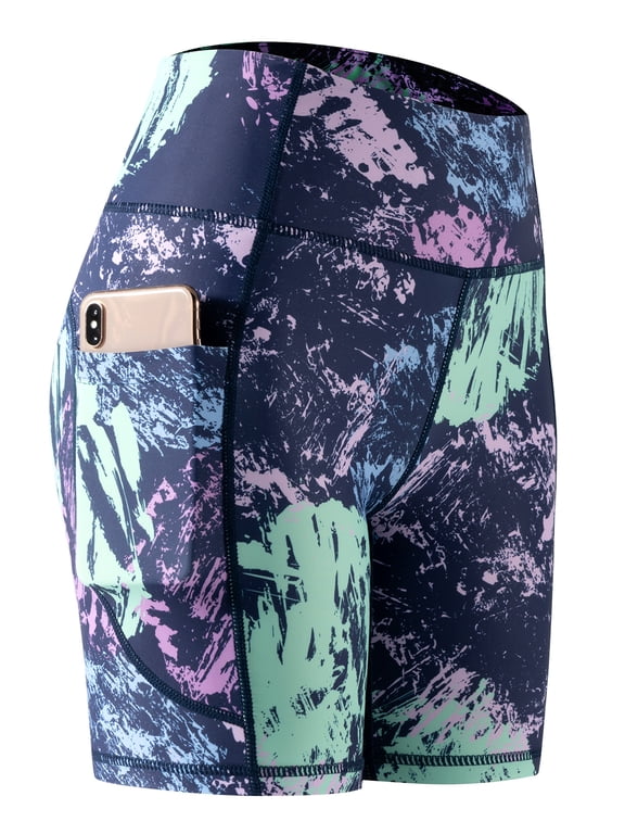 Women's High Waist Spandex Compression Yoga Athletic Shorts for Workout Bike Running Side Deep Pockets,Multicolor,Medium