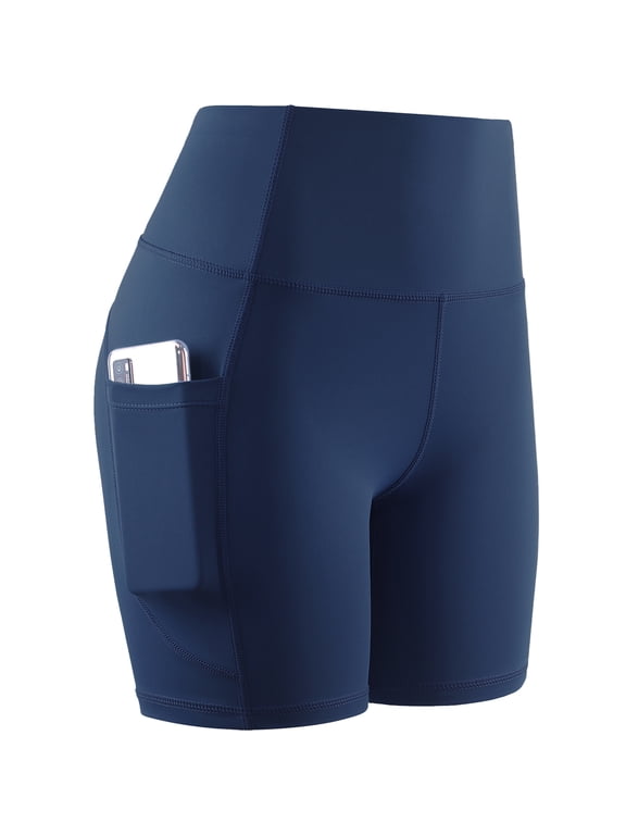 6'' Plus Size High Waist Yoga Shorts for Women Workout Running Shorts Naked Feeling Biker Shorts Deep Pockets, Navy Blue, 2XL