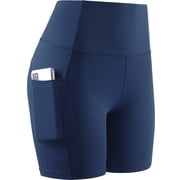 Cadmus 6 Plus Size High Waist Yoga Shorts for Women Workout Running Shorts Naked Feeling Biker Shorts Deep Pockets, Navy Blue, 2XL