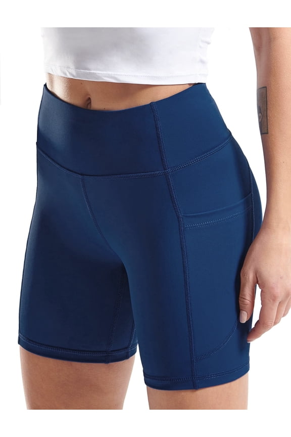 High Waist Yoga Shorts for Women Workout Running Shorts Naked Feeling Biker Shorts Tummy Control Deep Pockets, Navy Blue, XL