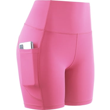 Cadmus High Waist Yoga Shorts for Women Workout Running Shorts Naked Feeling Biker Shorts Tummy Control Deep Pockets, Pink, 2XL