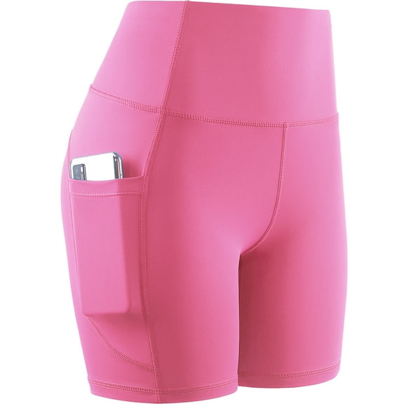 Cadmus High Waist Yoga Shorts for Women Workout Running Shorts Naked Feeling Biker Shorts Tummy Control Deep Pockets, Pink, 2XL