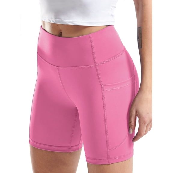 Cadmus High Waist Yoga Shorts for Women Workout Running Shorts Naked Feeling Biker Shorts Tummy Control Deep Pockets, Pink, S