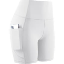Cadmus High Waist Yoga Shorts for Women Workout Running Shorts Naked Feeling Biker Shorts Tummy Control Deep Pockets, White, XL