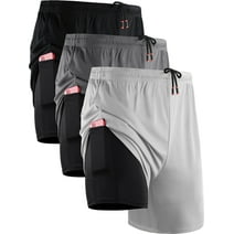 Cadmus Men's 2 in 1 Running Shorts with Liner,Dry Fit Workout Shorts with Pockets,1070,3 Pack,Black/Grey/White,L