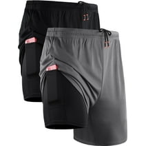 Cadmus Men's 2 in 1 Running Shorts with Liner,Dry Fit Workout Shorts with Pockets,2 Pack,Black/Grey,2XL