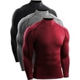 thumbnail image 1 of Cadmus Men's 3 Pack Athletic Compression Shirt Workout Long Sleeve Shirt Running Shirts , Black + Grey+ Red, 1 of 8