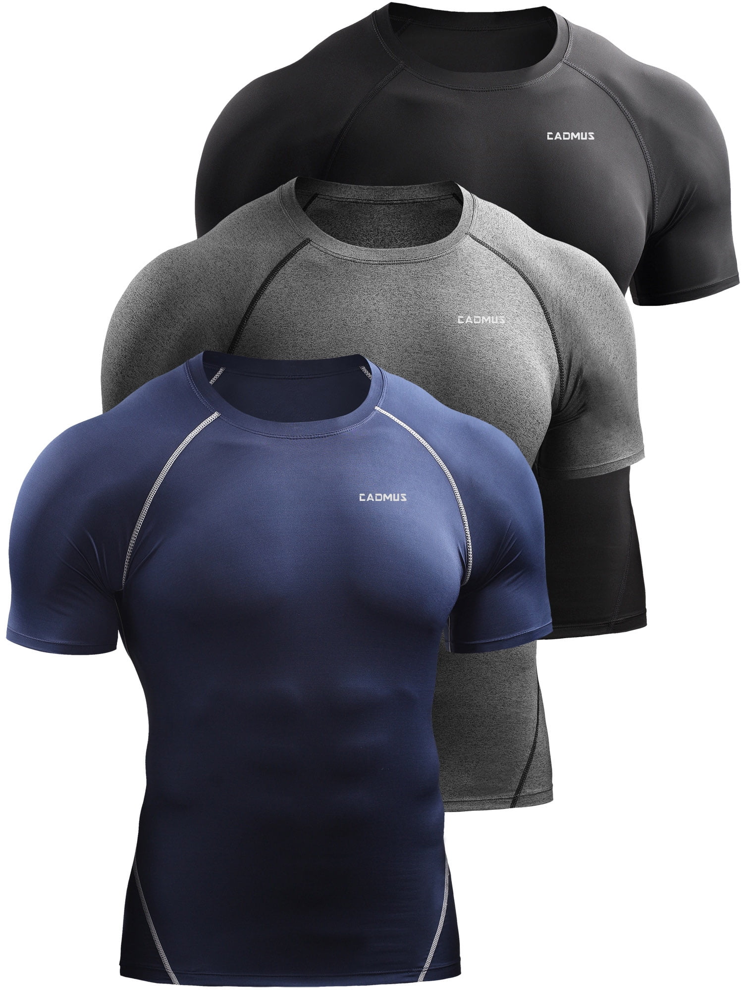 Cadmus Men's 3 Pack Compression Baselayer Athletic Workout T Shirts