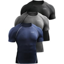 Cadmus Men's 3 Pack Compression Athletic Undershirts , Workout Gym Baselayer T-Shirts Tops ,0022#,Black & Grey & Navy,Medium