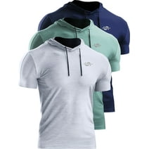 Cadmus Men's 3 Pack Dry Fit Running short sleeves Workout Athletic Shirt Hoods,Navy Blue,Light Green,Grey, 2XL