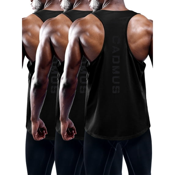 Cadmus Men's Dry Fit Y-Back Muscle Gym Workout Tank Top,Black,Black,Black,3 pack,Medium