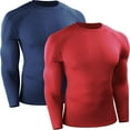 thumbnail image 1 of Cadmus Men's Athletic Compression Baselayer Long Sleeve Workout Shirts Gym Running Top, 2 Pack, Navy Blue + Red, 1 of 7