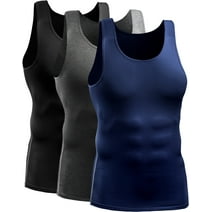 Cadmus Men's Compression Baselayer Athletic Workout Tank Top 3 Pack,Black, Grey, Navy Blue,X-Large