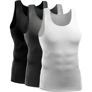 Cadmus Men's Compression Baselayer Athletic Workout Tank Top 3 Pack,Black, Grey, White,X-Large