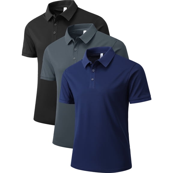 Cadmus Men's Polo Shirt Quick Dry Performance Short Sleeve Tactical Shirts Pique Jersey Golf Shirt,8688,Black+Dark Grey+Dark Navy Blue,S