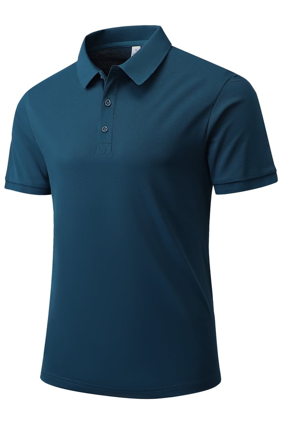 Men's Polo Shirt Quick Dry Performance Short Sleeve Tactical Shirts Pique Jersey Golf Shirt,8688,Light Navy Blue,M