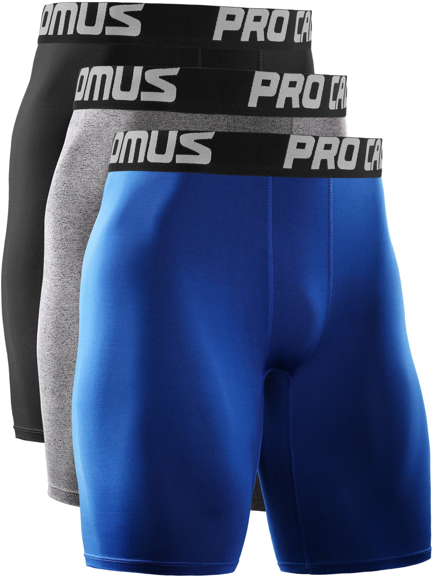 Cadmus Men's Running Compression Shorts Athletic Workout Performance  Underwear 3 Pack,Black, Grey, Navy Blue,X-Large