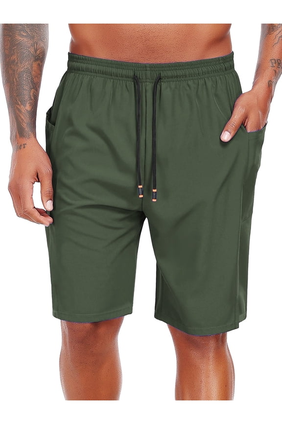 Men's Swim Trunks with Compression Liner 9 Inch Inseam Mens Bathing Suit Quick Dry Beach Shorts Board Shorts,Army Green,S