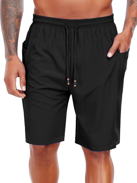 Men's Swim Trunks with Compression Liner 9 Inch Inseam Mens Bathing Suit Quick Dry Beach Shorts Board Shorts,Black,XL