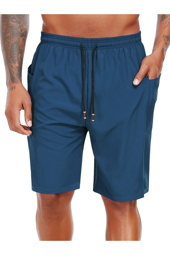 Men's Swim Trunks with Compression Liner 9 Inch Inseam Mens Bathing Suit Quick Dry Beach Shorts Board Shorts,Copen Blue,L