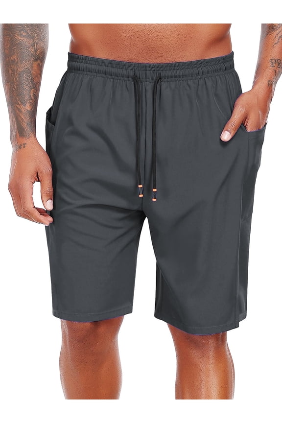 Men's Swim Trunks with Compression Liner 9 Inch Inseam Mens Bathing Suit Quick Dry Beach Shorts Board Shorts,Deep Grey,XL