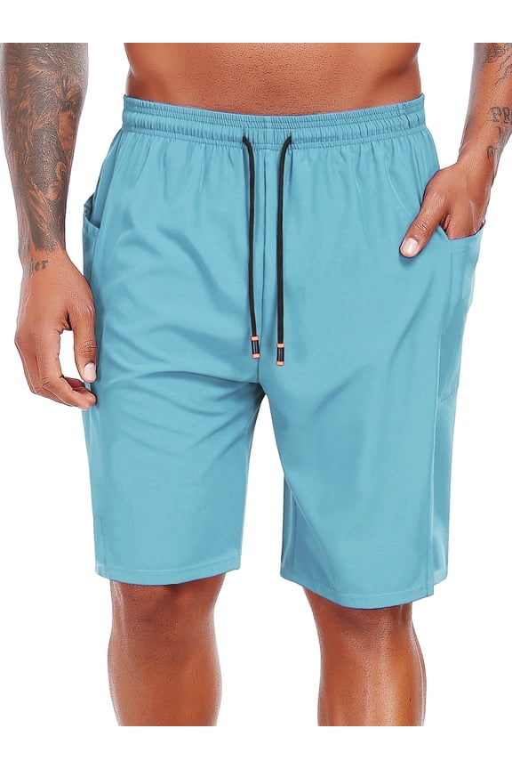 Men's Swim Trunks with Compression Liner 9 Inch Inseam Mens Bathing Suit Quick Dry Beach Shorts Board Shorts,Light Blue,L