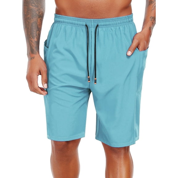 Cadmus Men's Swim Trunks with Compression Liner 9 Inch Inseam Mens Bathing Suit Quick Dry Beach Shorts Board Shorts,Light Blue,M