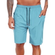 Cadmus Men's Swim Trunks with Compression Liner 9 Inch Inseam Mens Bathing Suit Quick Dry Beach Shorts Board Shorts,Light Blue,XL