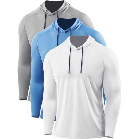 Cadmus Men's UPF 50+ Sun Protection Long Sleeve Shirts Dry Fit Hoodies for Running, Fishing, Hiking & Outdoor Workouts,3 Pack,096,Grey,Light Blue,White,XX-Large