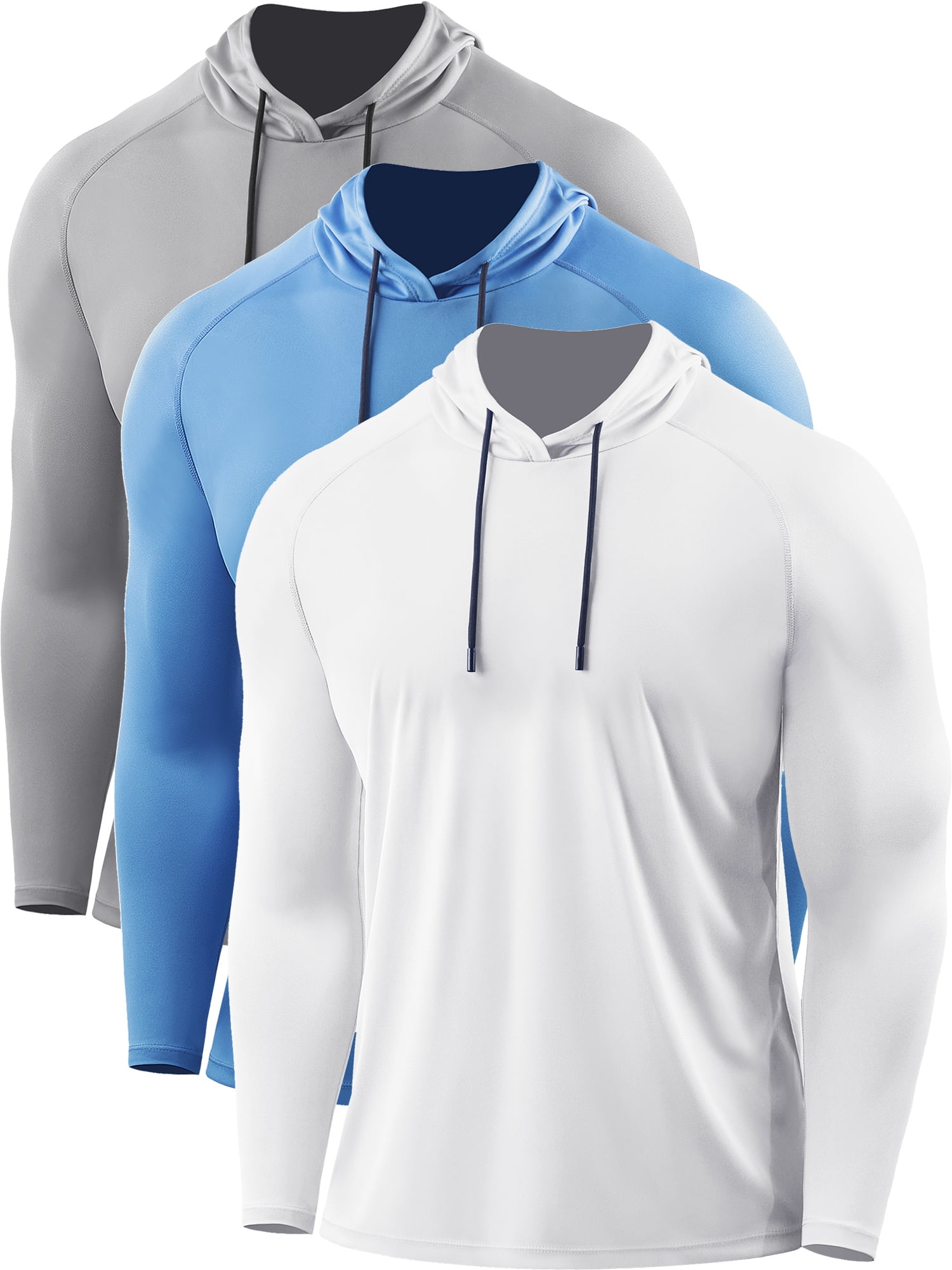 Cadmus Men's Workout Long Sleeve Fishing Hoodies Shirts UPF 50+ Sun Protection Lightweight Dry Fit Sweatshirts,3 Pack,096,Grey,Light Blue,White,Large
