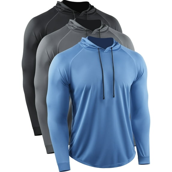 Cadmus Men's Dry Fit Long-Sleeved Shirts Lightweight Breathable Mesh fabric Hoodies for Workout,Hiking, Fishing, 37#,3 pack, Black,Grey, Blue, 2X-Large