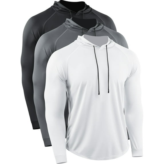 Cadmus Men's Dry Fit Long-Sleeved Shirts Lightweight Breathable Mesh fabric Hoodies for Workout,Hiking, Fishing, 37#,3 pack, Black,Grey, White, 2X-Large