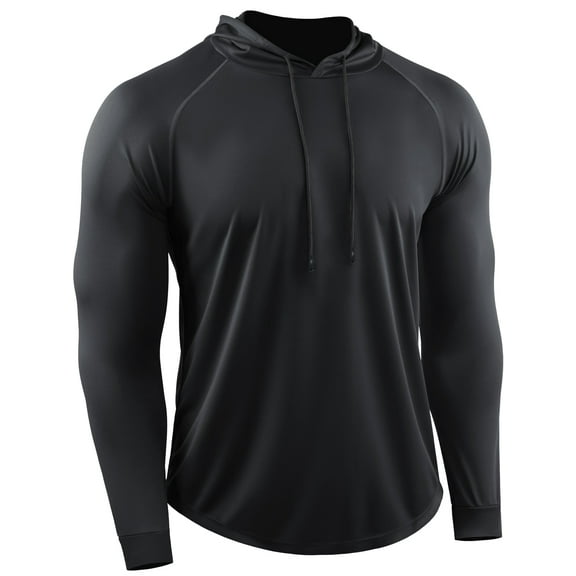Cadmus Men's Dry Fit Long-Sleeved Shirts Lightweight Breathable Mesh fabric Hoodies for Workout,Hiking, Fishing, 37#,1 pack, Black, X-Large