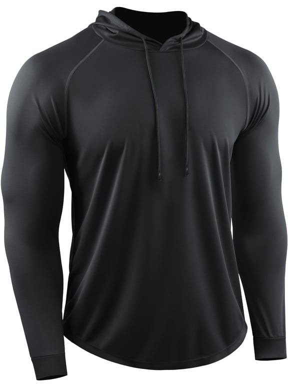 Men's Dry Fit Long-Sleeved Shirts Lightweight Breathable Mesh fabric Hoodies for Workout,Hiking, Fishing, 37#,1 pack, Black, X-Large