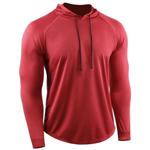 Cadmus Men's Dry Fit Long-Sleeved Shirts Lightweight Breathable Mesh fabric Hoodies for Workout,Hiking, Fishing, 37#,1 pack, Red, X-Large