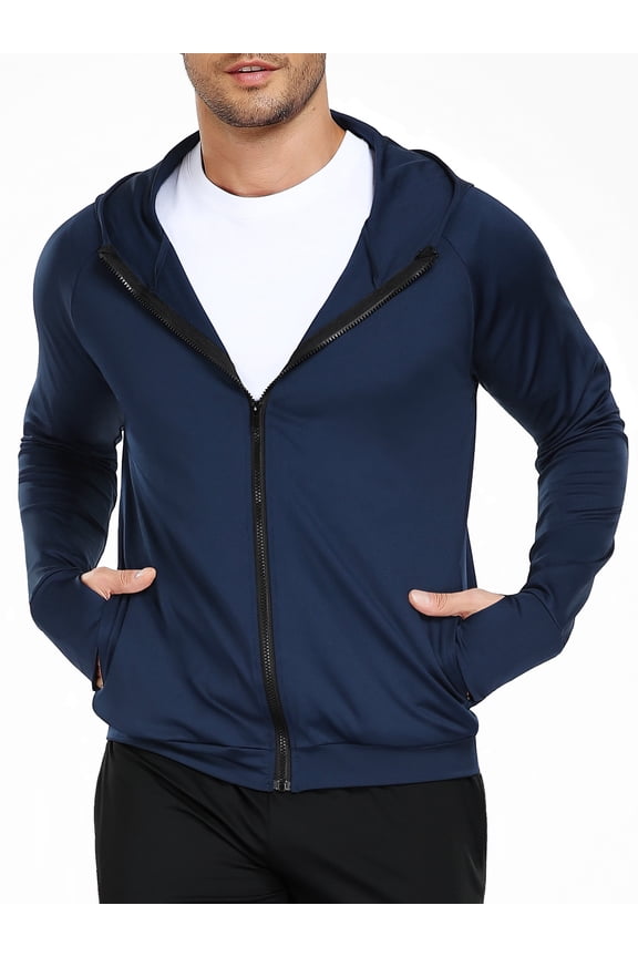 Men's Full Zip Hoodie Jacket Sportswear Hooded Workout Track Running Jacket with Pockets