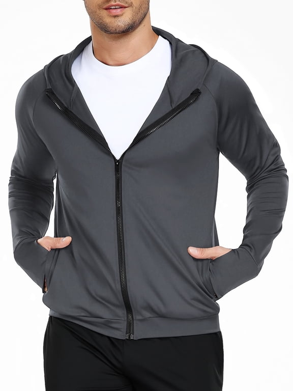 Men's Full Zip Hoodie Jacket Sportswear Hooded Workout Track Running Jacket with Pockets