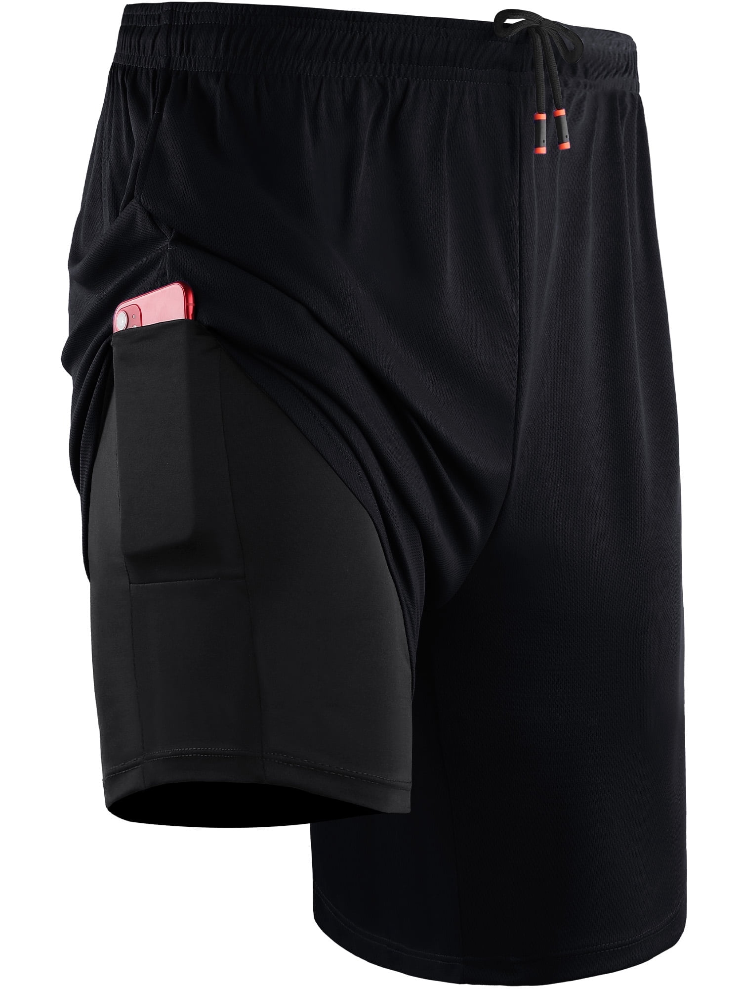 Mens 2-in-1 Dry Fit Running Shorts with Liner, 9" Inseam Gym Basketball Shorts, Deep Pockets,#50, Black,XL