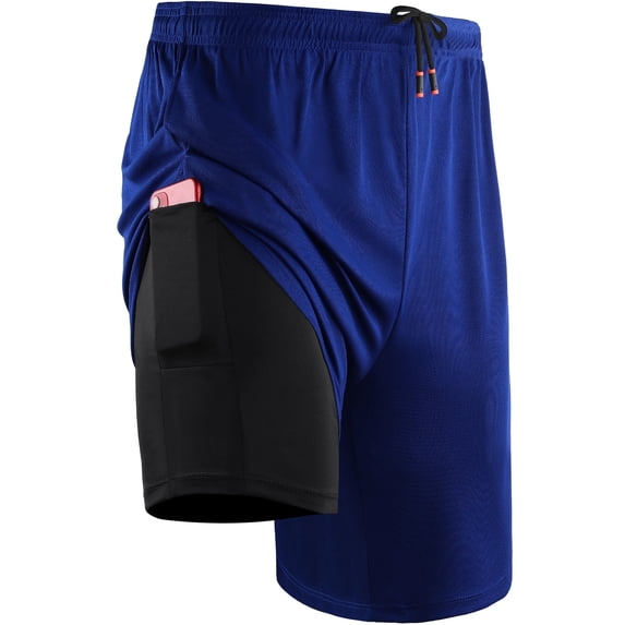 Cadmus Mens 2-in-1 Dry Fit Running Shorts with Liner, 9" Inseam Gym Basketball Shorts, Deep Pockets,#50, Blue,S